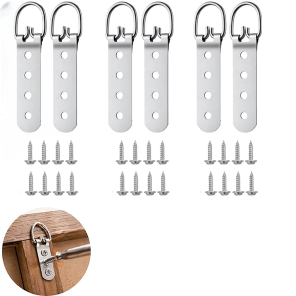 6 Pcs Super Heavy Duty Extra Large Strap Hanger 4 Holes D-Ring Hanger with 24Pcs Screws for Hanging Picture Photo Frame