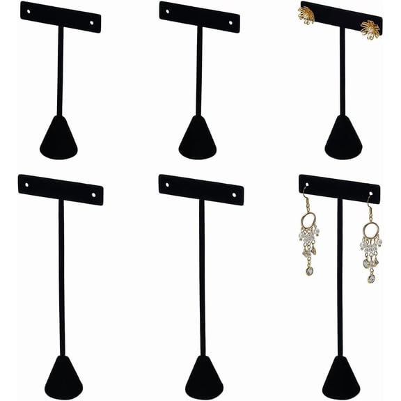 6 Pcs T-Bar Jewelry Display Tower (4.7/6.69inch) Height Black Velvet Earring Hanger Showcase Jewelry Earring Organizer for DIY Making