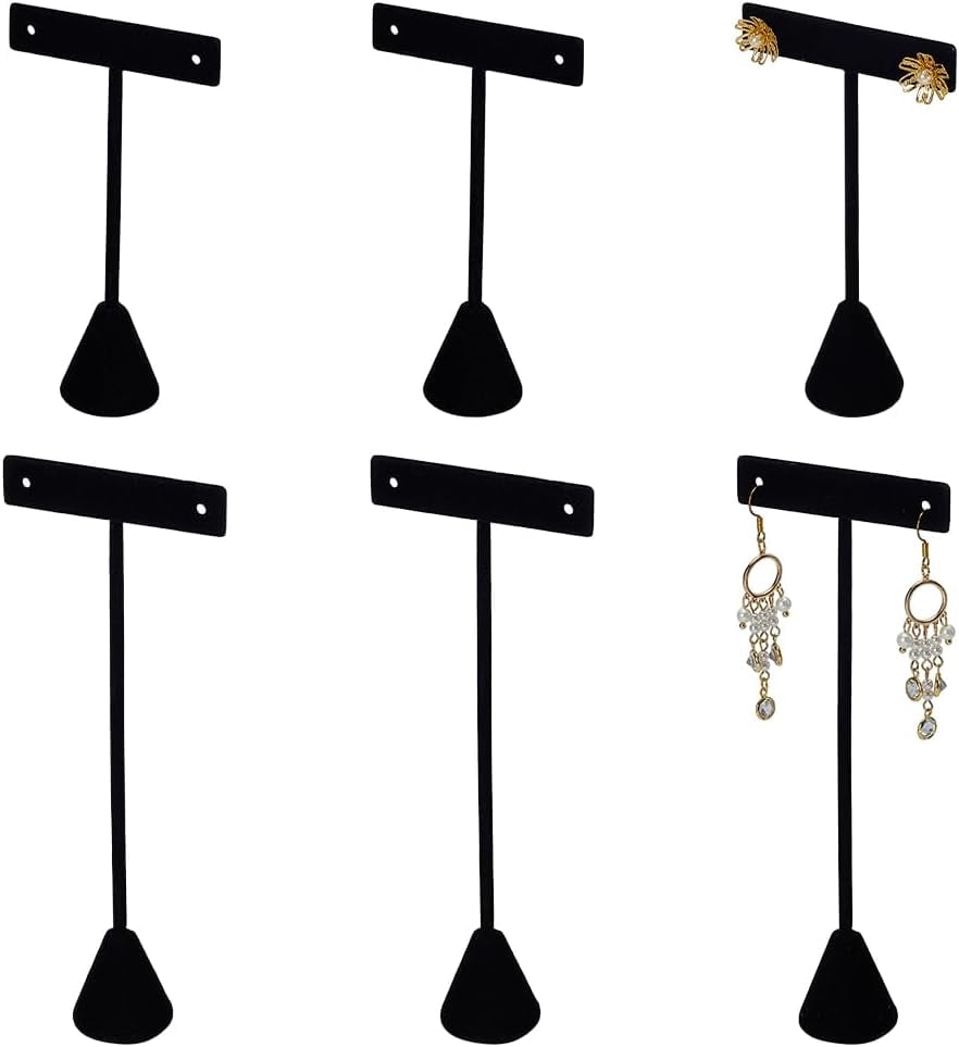6 Pcs T-Bar Jewelry Display Tower (4.7/6.69inch) Height Black Velvet Earring Hanger Showcase Jewelry Earring Organizer for Online Store Photography