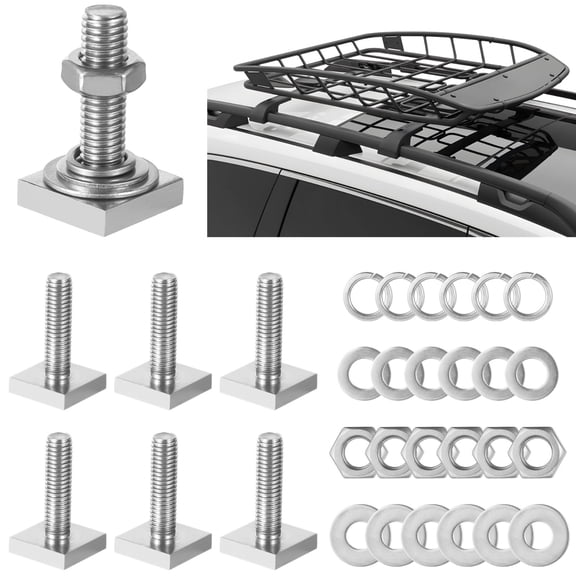 6 Pcs T-Slot Bolts, M8 x 30 mm, Stainless Steel T-Track Fasteners with Washers and Nuts, Square Head T-Bolts for Roof Rack Crossbars, Bike and Kayak Carriers