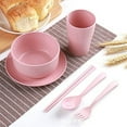 thumbnail image 1 of 6 Pcs Tableware Set, Wheat Straw Bowl, Cup, Plate, Sturdy, Durables and Easys to Clean, Convenient for Daily Use(Pink), 1 of 6