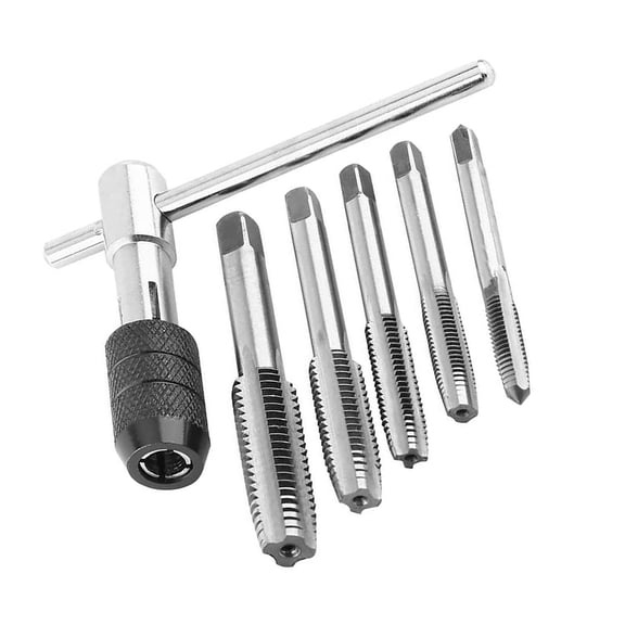 6 Pcs Tap Wrench Tool Set, Adjustable T-Handle Tap Holder Wrench with Machine Screw Thread Metric Plug Taps M3 M4 M5 M6 M8 Taps for Metal/Aluminum/Plastic/Wood