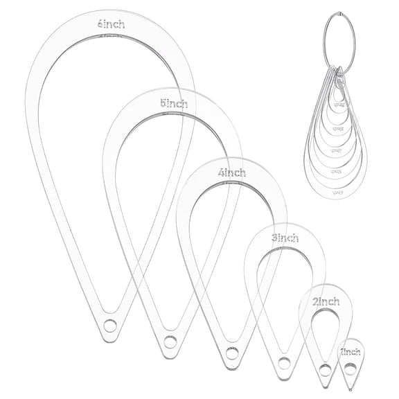 6 Pcs Teardrop Quilting Acrylic Template 6 Sizes Quilting Templates with Binder Hinged Rings Sewing Quilting Stencils
