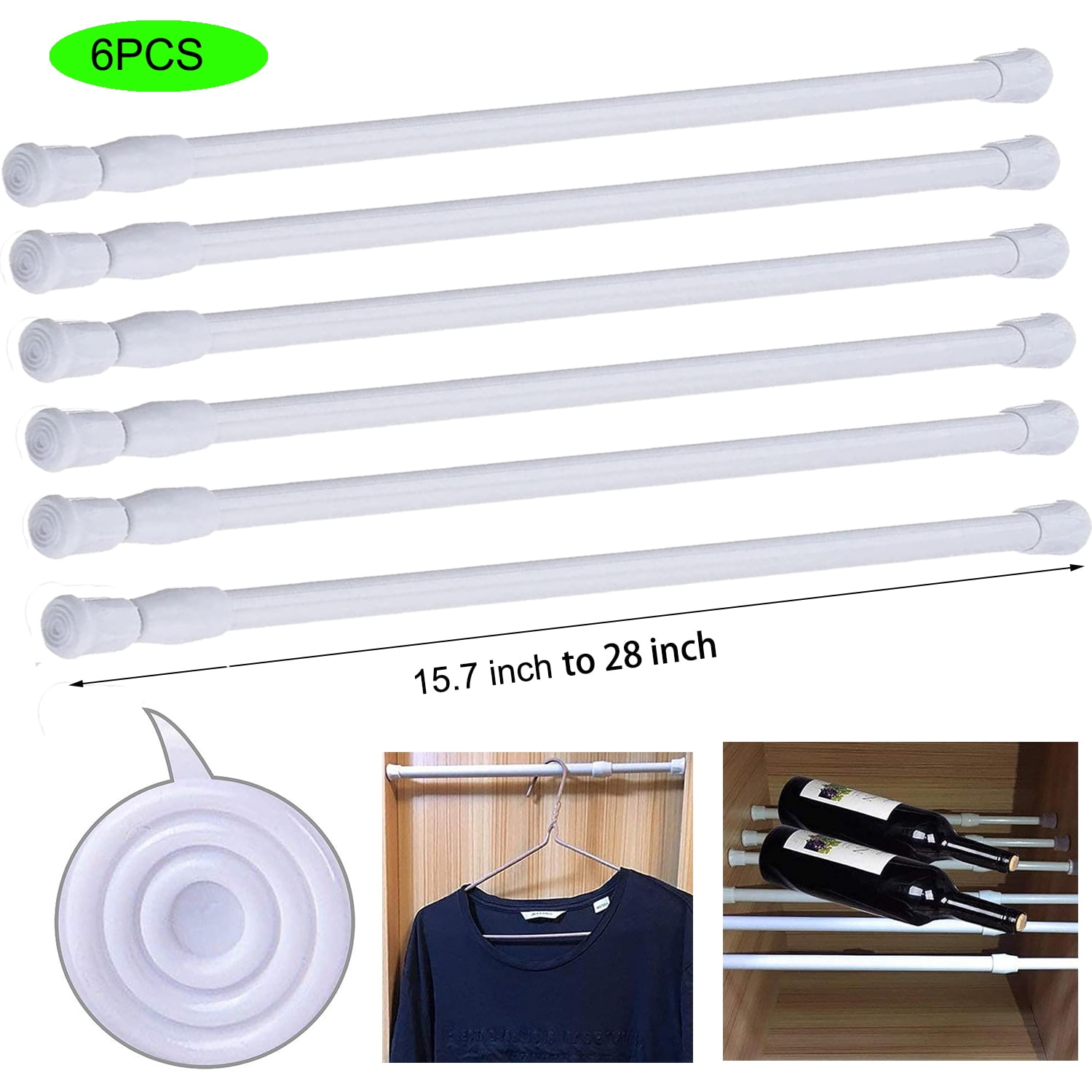 Dinosam 6 Pcs Bath Tension Curtain Rods, Adjustable, No Drilling, 15.7