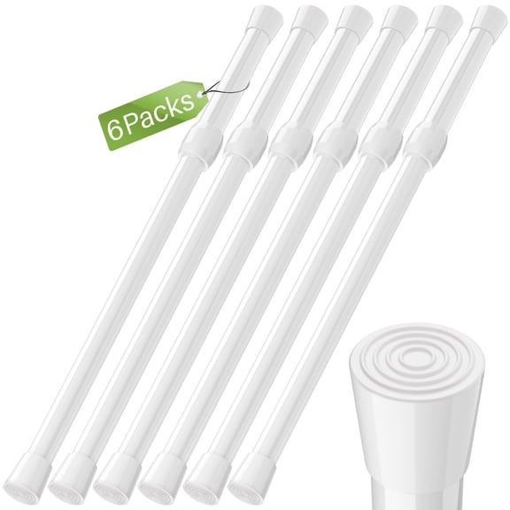 6 Pcs Tension Rods for Windows 15.7 to 28 inch No Drilling Adjustable Shower Curtain Rod ,Spring White Curtain Rod Closet Rod,Window Curtain Rod