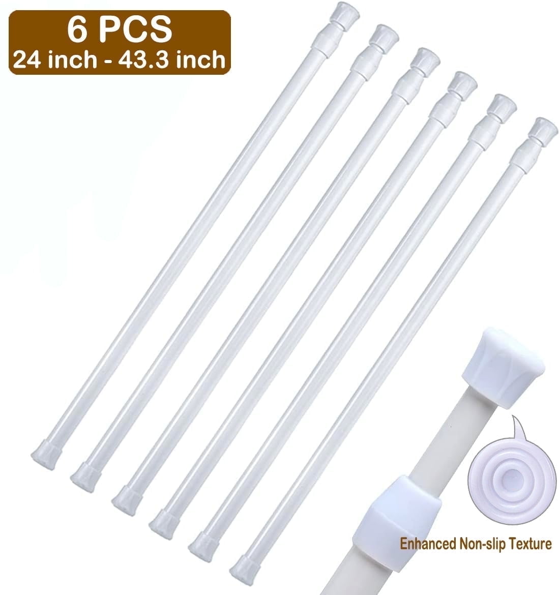 6 Pcs Tension Rods for Windows 28-48 ,SONQUEEN Tension Curtain Rods No Drilling 24 to 43.4 inch,Spring White Curtain Rod Closet Rod,Window Curtain Rod