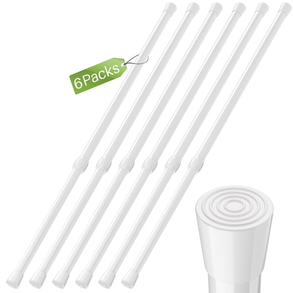 6 Pcs Tension Rods for Windows 28 to 47.3 inch No Drilling Adjustable Shower Curtain Rod ,Spring White Curtain Rod Closet Rod,Window Curtain Rod