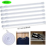 6 Pcs Tension Curtain Rods No Drilling,Adjustable Shower Curtain Rod for Windows 15.7 to 28 inch,Spring White Curtain Rod Closet Rod,Window Curtain Rod