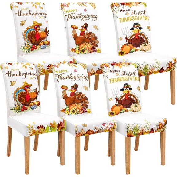 6 Pcs Thanksgiving Maple Chair Covers Fall Vintage Dining Chair Slipcovers Thanksgiving Seat Covers Autumn Pumpkin Turkey Stretch Removable Washable Dining Protector for Party Kitchen Farmhouse