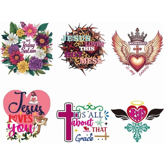 6 Pcs Theme Iron on Decals Patches Heart Wings Patterns Plastic Heat Transfer Stickers for T-Shirts Bags Clothing DIY Decorations 9inch(23cm) Long