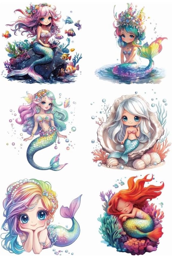 6 Pcs Theme Plastic Heat Transfer Film Logo Stickers Set 6 Styles Coral Shell Pearl Fish Heat Transfer Stickers Iron on Decals for T-Shirts Patches Bags Hats DIY Crafts Mixed Color