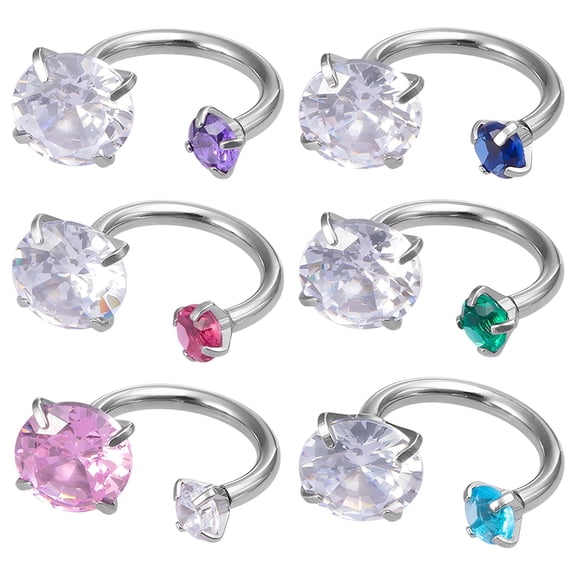 6 Pcs Titanium Steel Cartilage Earrings, Double Head Cubic Zirconia Helix Piercing Jewelry, 0.2 in / 0.6 cm Gem Horseshoe Piercing Set