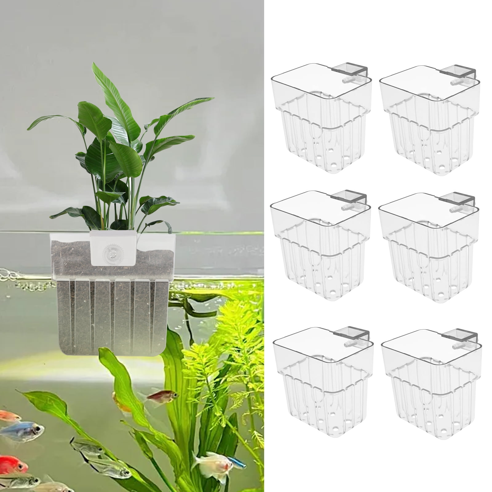 Fish Tank Plant Pots Sekonow 4 Pack Aquarium Plant Holders - Hanging With  Adjustable Hooks Hanging Aquatic Planter, image size:1600x1600