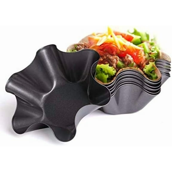 6 Pcs Tortilla Pan Set - Non-Stick Fluted Tortilla Shell Pans Taco Salad Bowl Makers,Carbon Steel,Tostada Bakers