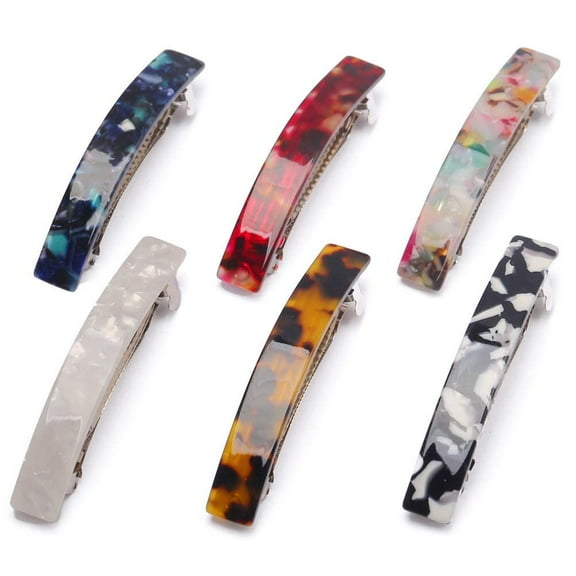 6 Pcs Tortoise Shell Hair Barrettes, Acetate Hair Barrettes Acrylic Hair Barrettes French Design Hair Clips Automatic Hair Clip for Women Ladies