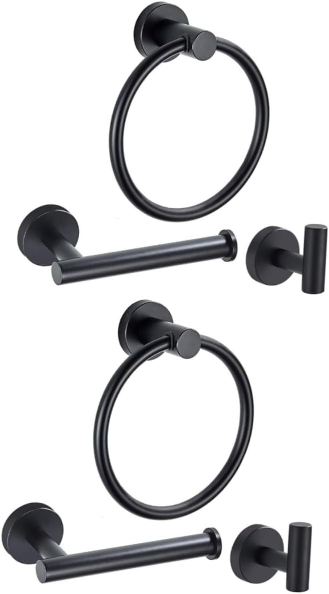 6 Pcs Towel Ring Set Black Bathroom Hand Towel Holder Shower Towel Hook ...