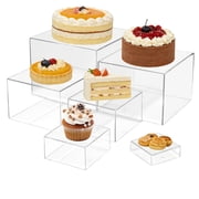 6 Pcs Transparent Acrylic Square Risers, 3-8 Inch Multi-Size Hollow Bottom Display Stands, Clear Cube Holders for Jewelry, Cosmetics, Desserts & Party Table Decor