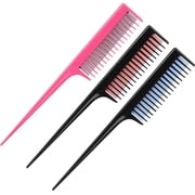 6 Pcs Triple Teasing Rat Tail Comb Set for Backcombing, Volume & Styling (Black Red, Black Blue, Pink Black)