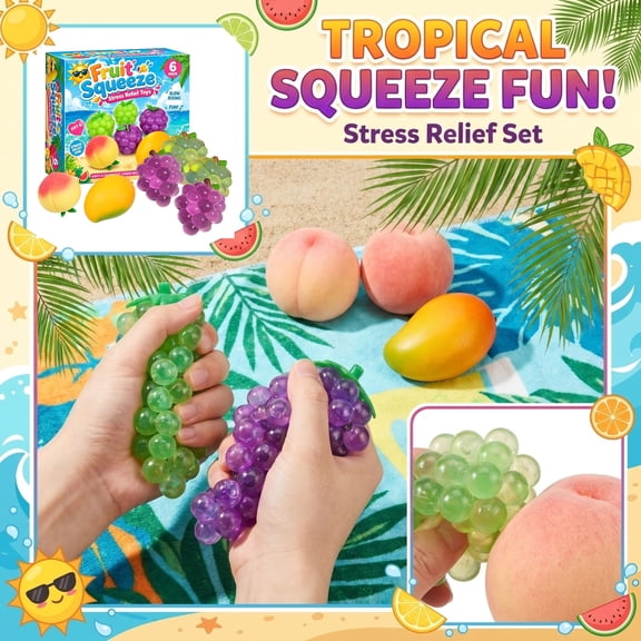 6 Pcs Tropical Fruit Squishy Toys, Stress Relief Squeeze Fidget Toys Set,Cheese Squishies Stress,Ice Cube Squishy,Slow Rising Squishing Butter Stick,for Birthday/Party/Graduation Gift