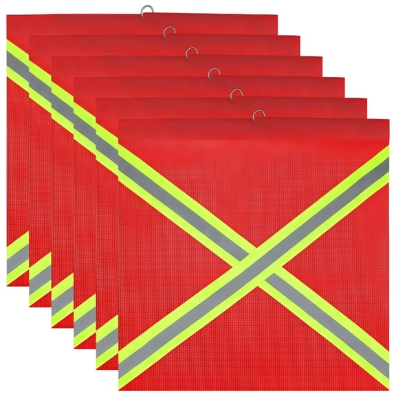6 Pcs Truck Safety Flags, Oversize Load Warning, Reflective X-Design, High Visibility PVC Warning Flag for Trailers, Weatherproof 18 x 18 in/46 x 46 cm Red