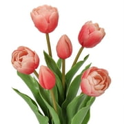 6 Pcs Tulips Artificial Flowers Real Touch Fake Latex Tulips Flowers for Mother's Day 14" Faux Flowers for Vase Centerpieces Home Wedding Bouquet,Coral Red
