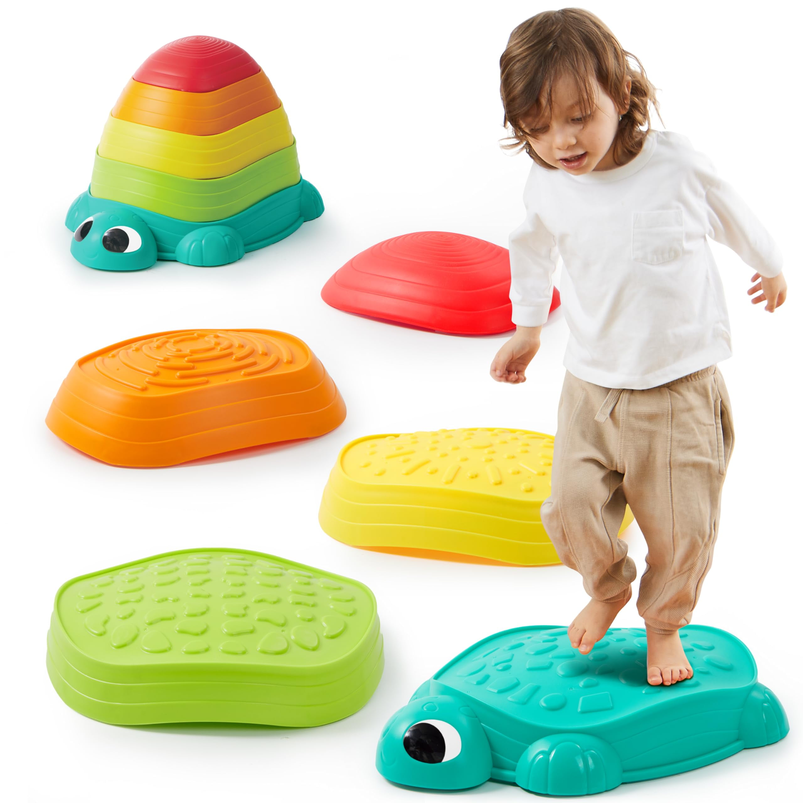 Colorful Turtle Balance Stepping Stones for Kids, 5-Piece Set