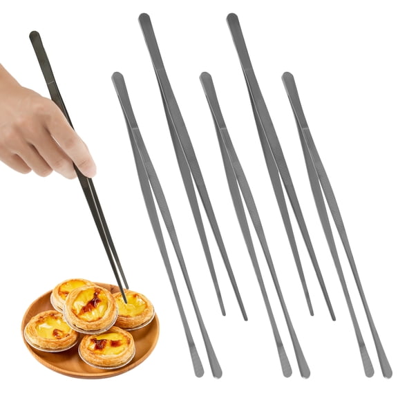 6 Pcs Tweezer Tongs for Cooking 12 Inches Kitchen Tweezers Tongs Stainless Steel Food Tweezers Professional Cooking Tweezers for BBQ Baking Serving Cleaning