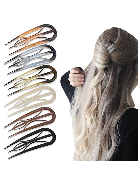 6 Pcs U Shaped French Hair Pins, Tortoise Shell Clips for Buns and Twists