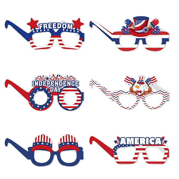 6 Pcs USA Patriotic Party Decorations Eyeglasses, 250th Anniversary Themed Paper Glasses Supplies, USA Patriotic Photo Booth Props Frame
