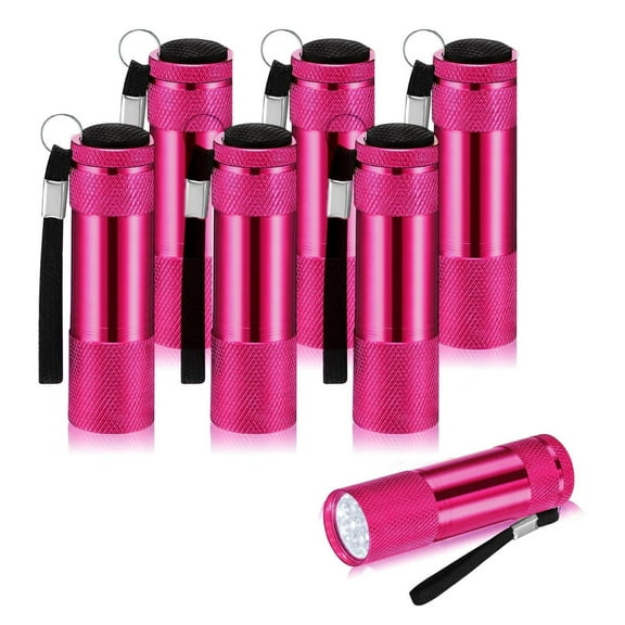 6 Pcs UV Blacklight, Mini Flashlights Bulk, Bright Aluminum Handheld Flash Lights with Lanyard, Small 9 LED Flashlights for Light Outdoors Etc (Rose Red)
