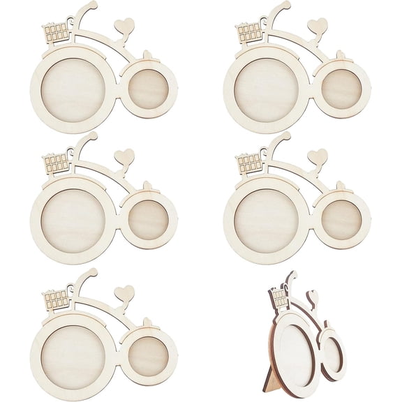 6 Pcs Unfinished Natural Wood Photo Frames Bike Shape Wooden Picture Panel