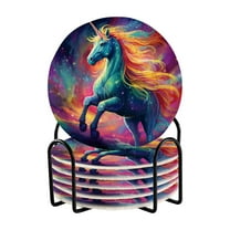 6 Pcs Unicorn Drink Coasters with Holder Absorbent Coaster Sets Cup Heat-Resistant Hot Pads Mats for Bar Table Protection