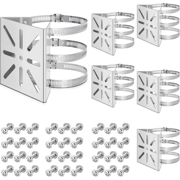 6 Pcs Universal Vertical Pole Mount for Security Camera Wall Mounting Bracket with 6 Loops Solid Metal Pole Bracket for CCTV Camera Indoor Outdoor Solar Panel LED Wall/ Stage Light