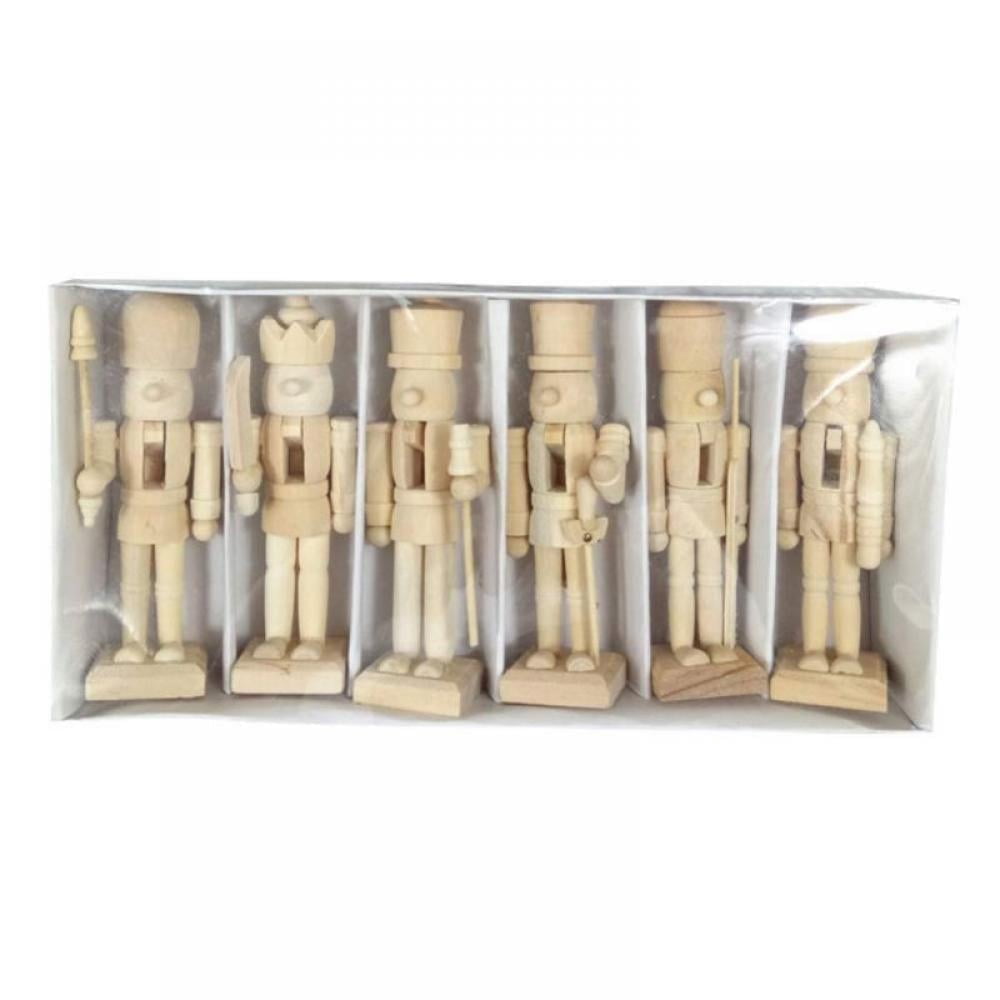6 Pcs Unpainted Wooden Nutcracker Figurines DIY Blank Craft Kit for Christmas Ornaments