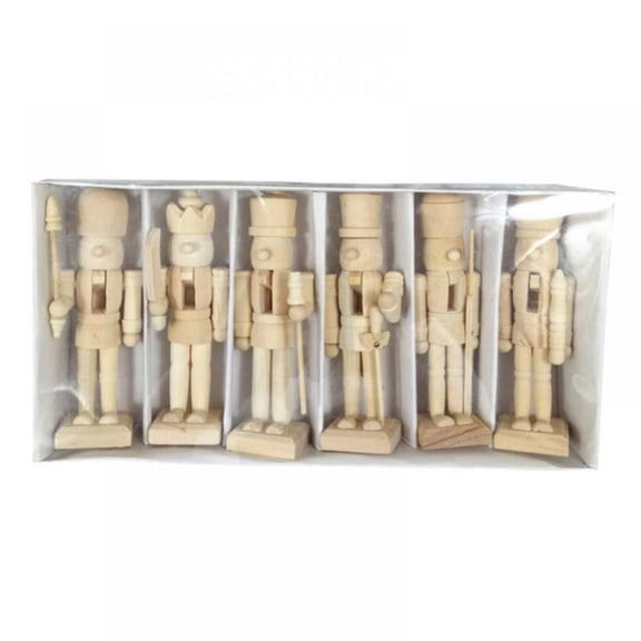 6 Pcs Unpainted Wooden Nutcracker Figurines DIY Paint Craft Kit for Kids