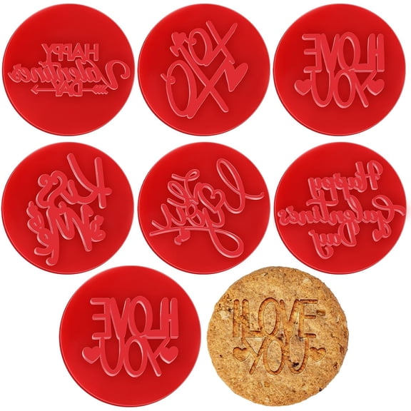 6 Pcs Valentine's Day Cookie Stamp Fondant Embosser Set Valentine's Day 3D Design Cookie Cutter Love You Stamp for Baking Cooking Biscuit Cake Wedding Party Decorating Tool(Classic Style)