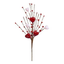 6 Pcs Valentine's Day Heart and Berry Sprays - Artificial Heart Shaped Floral Picks, Red Pink Berry Flower Stems 16.5" for Wedding Floral Arrangement Wreath