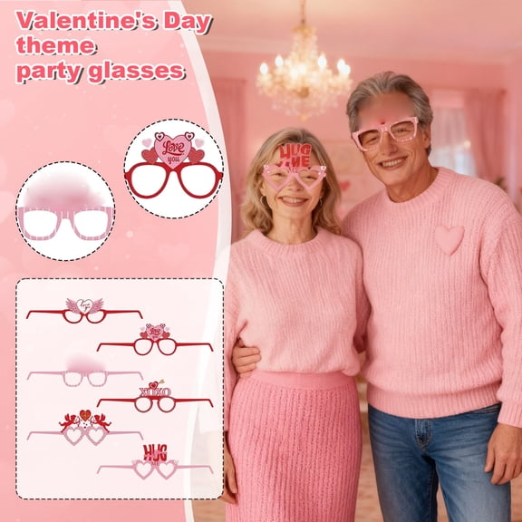 6 Pcs Valentine's Day Heart Shaped Party Glasses for Couples, Fun Holiday Photo Booth Props & Festive Decorations - Adjustable & Durable