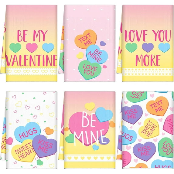 6 Pcs Valentines Day Towels Valentine''s Day Kitchen Hand Towels for Bathroom Conversation Hearts Decor Pink Heart True Love Forever Holiday Dishcloth, 18 x 26 Inches