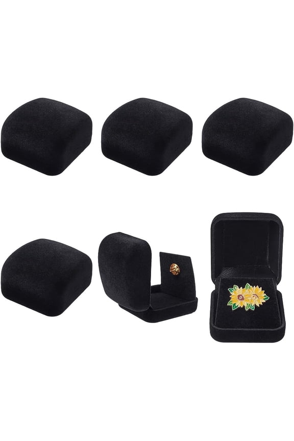 6 Pcs Velvet Badge Display Box Black Pin Display Case Lapel Pin Collection Display Holder Velvet Brooch Storage Boxes DIY