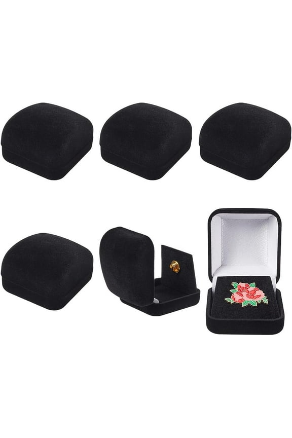 6 Pcs Velvet Badge Display Box Pin Display Case Lapel Pin Collection Display Holder Velvet Brooch Storage Boxes for Badges Lapel Pin Jewelry Organizer White liner 2.1x2.3x1.4inch Velvet