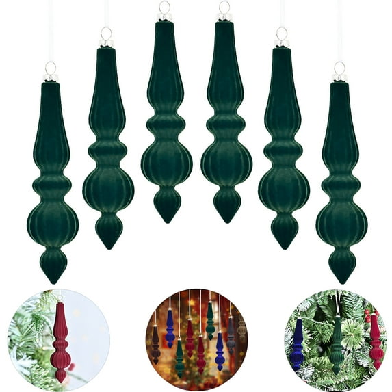 6 Pcs Velvet Christmas Ornaments Ball, Flocked Christmas Tree Taper Shaped Ball Ornaments, Christmas Shatterproof Plastic Decorative Hanging Ornaments for Xmas Tree