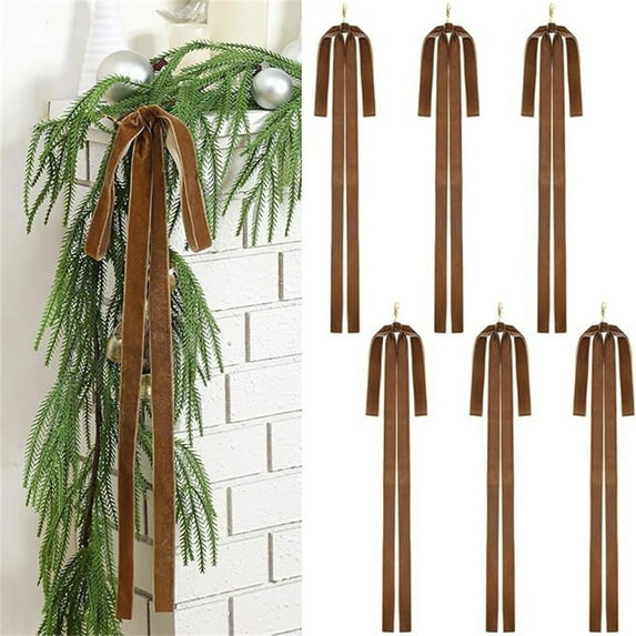 6 Pcs Velvet Christmas Swag Bow 23.5x15.5 Inch Rustic Large Velvet Christmas Staircase Wreath Bows Vintage Tree Topper Bows Large Bow for Outdoor