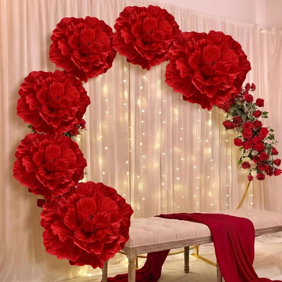 6 Pcs Velvet Derby Day Giant Red Flower for Decoration 12", 20" Huge Red Rose Props Large Floral Mexican Birthday Decoration for Derby Mexican Wedding Anniversary Horse Racing Party Decor