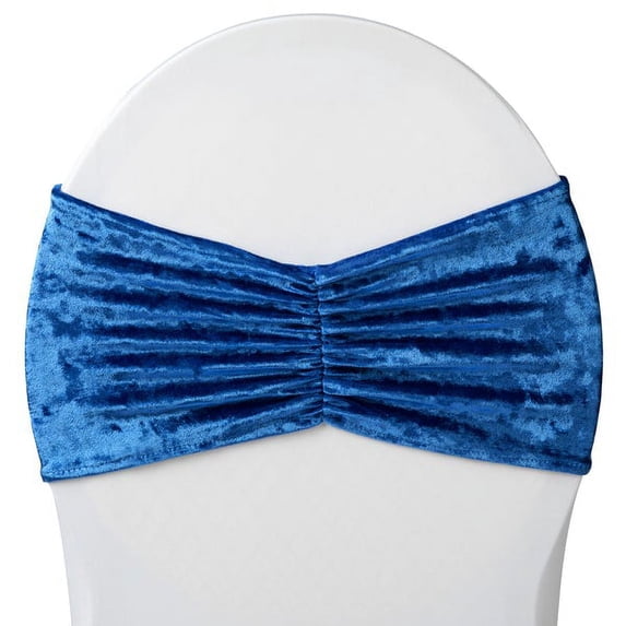 6 Pcs, Velvet Ruffle Stretch Chair Band - Royal Blue for Weddings, Baby Showers, Birthday Party, Corporate Party, Bridal Shower, and Banquet Event