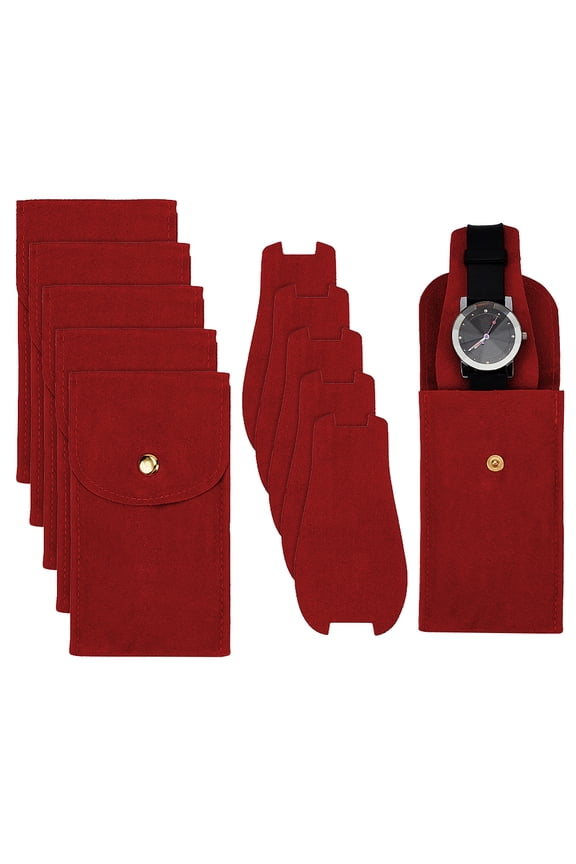 6 Pcs Velvet Watch Pouch Portable Single Watch Travel Bag with Insert Red Watch Storage Bag Luxury Gift Bag with Snap Button 5.12x2.76x0.18 Inch