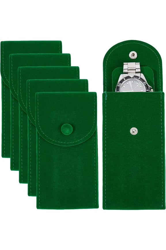 6 Pcs Velvet Watch Pouch Portable Single Watch Travel Case Watch Storage Bag Luxury Gift Bag with Snap Button for Jewelry Watch Organizer Green 13x6.7cm