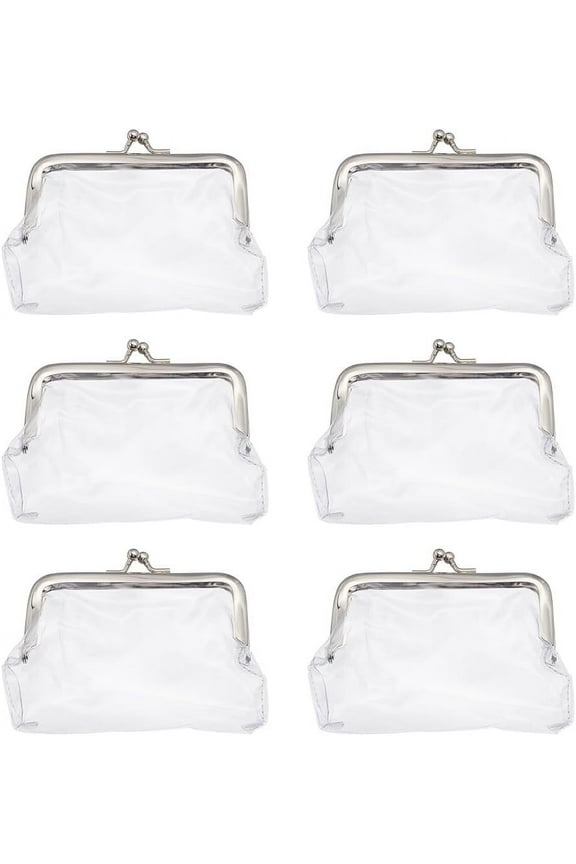6 Pcs Vintage Clear Coin Purse Metal Kiss Lock Change Pouch 4.5x3.7inch Transparent Waterproof PVC Coin Wallet Key Coin Earphone Holder Wallet Bag Organizer for Girls Woman