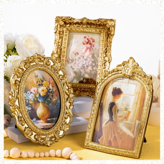 6 Pcs Vintage Resin Picture Frame 4 x 6,5 x 7 Inches Ornate Picture Frames Oval Rectangle Baroque Antique for Wall Hanging Home Wedding (Novel)