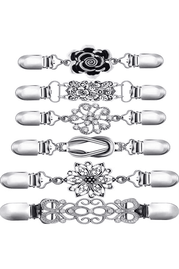 6 Pcs Vintage Sweater Clips, Zinc Alloy Floral Dress Shawl Clips, Decorative Brooch Pins for Clothing Scarf Jacket Daily Party